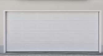 Wide white automatic garage door for two cars. Modern garage door